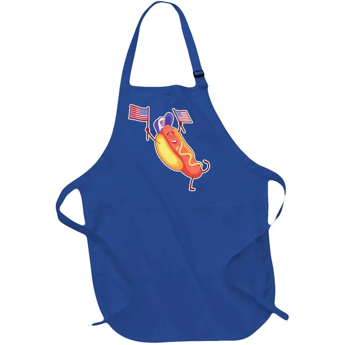 Funny USA American Flag Hotdog Full-Length Apron With Pocket