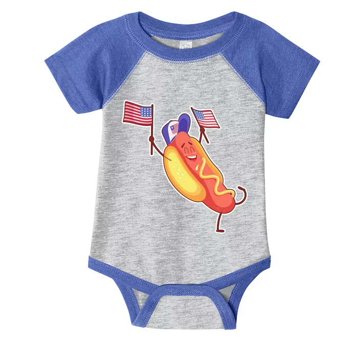 Funny USA American Flag Hotdog Infant Baby Jersey Bodysuit