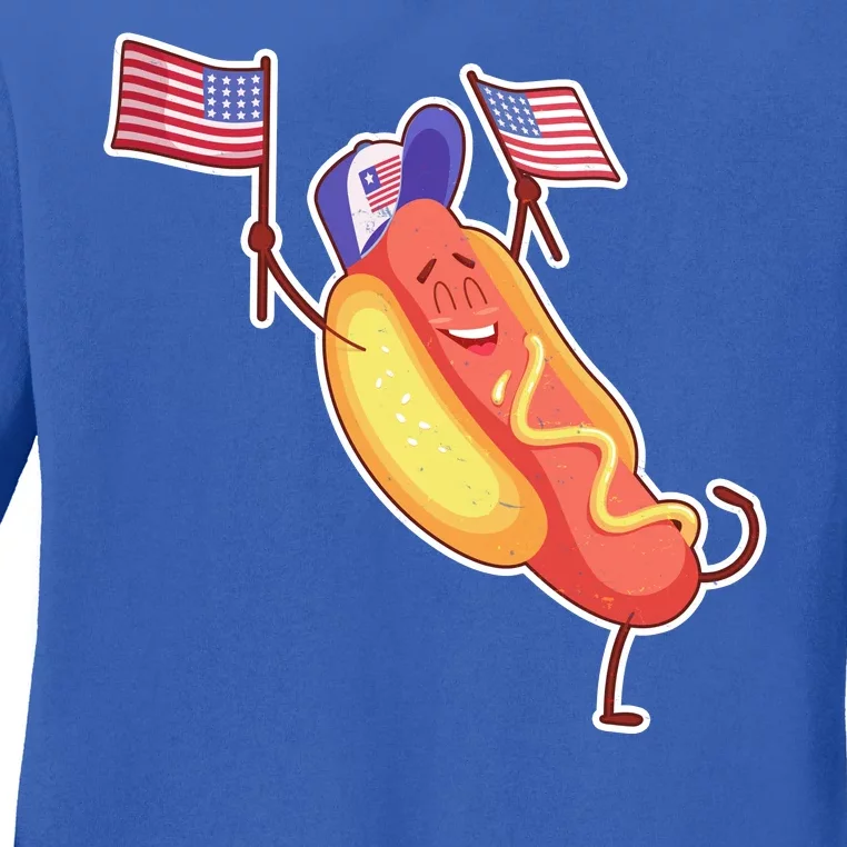 Funny USA American Flag Hotdog Ladies Long Sleeve Shirt