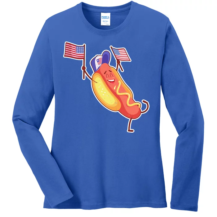 Funny USA American Flag Hotdog Ladies Long Sleeve Shirt