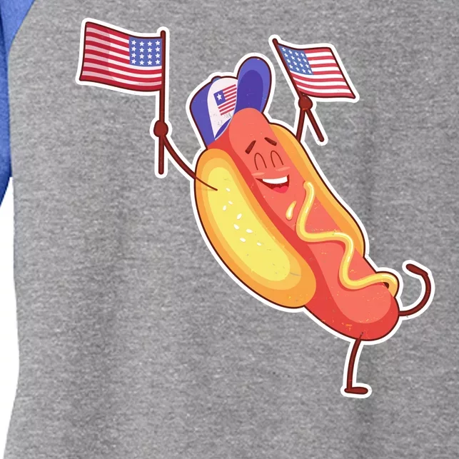 Funny USA American Flag Hotdog Women's Tri-Blend 3/4-Sleeve Raglan Shirt