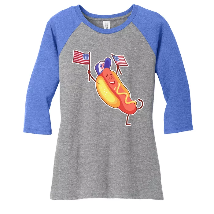 Funny USA American Flag Hotdog Women's Tri-Blend 3/4-Sleeve Raglan Shirt