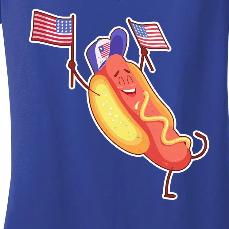 Funny USA American Flag Hotdog Women's V-Neck T-Shirt