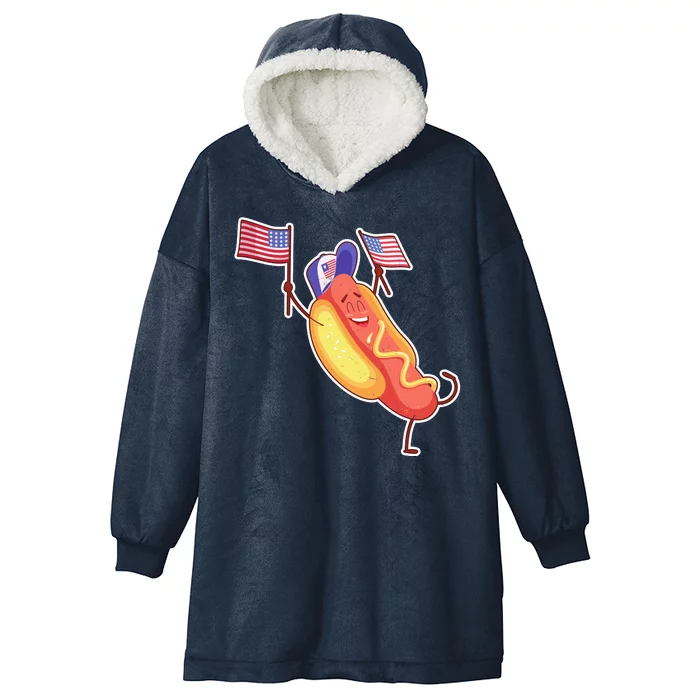 Funny USA American Flag Hotdog Hooded Wearable Blanket