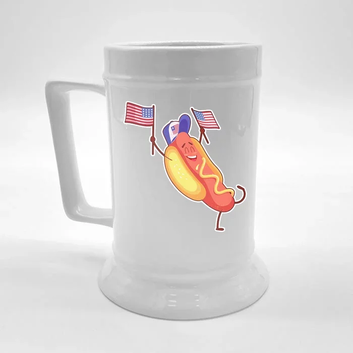 Funny USA American Flag Hotdog Front & Back Beer Stein