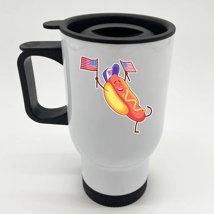 Funny USA American Flag Hotdog Front & Back Stainless Steel Travel Mug