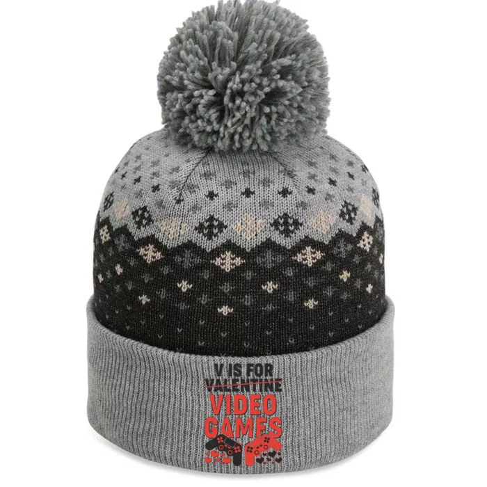 Funny V is For Video Games Gaming Fan The Baniff Cuffed Pom Beanie