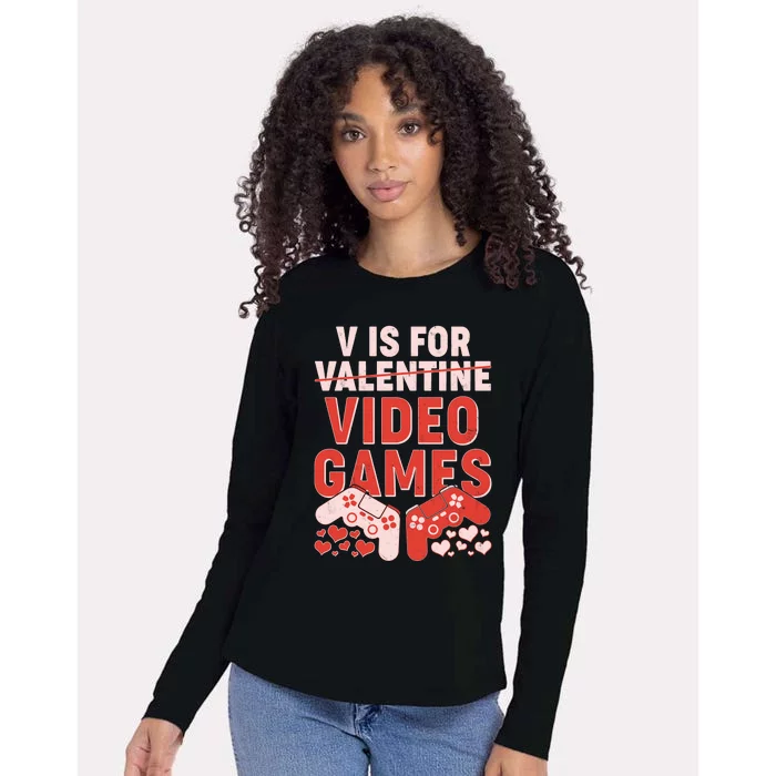 Funny V is For Video Games Gaming Fan Womens Cotton Relaxed Long Sleeve T-Shirt