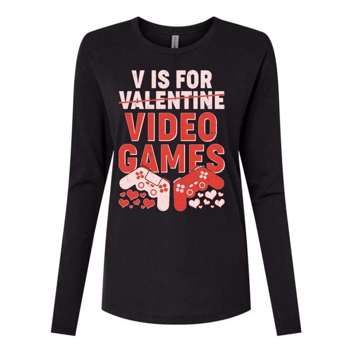 Funny V is For Video Games Gaming Fan Womens Cotton Relaxed Long Sleeve T-Shirt