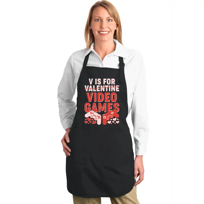 Funny V is For Video Games Gaming Fan Full-Length Apron With Pocket