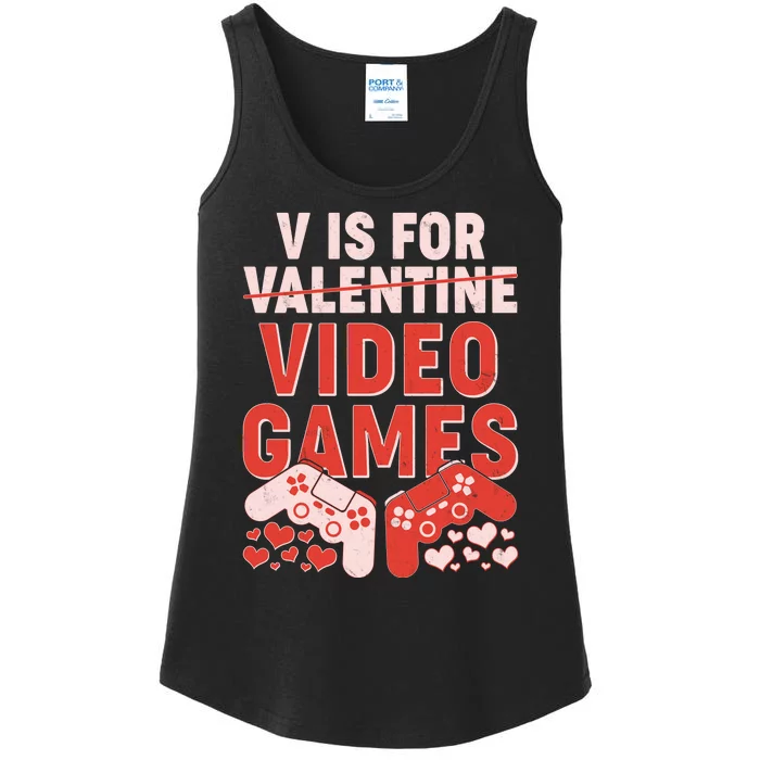 Funny V is For Video Games Gaming Fan Ladies Essential Tank