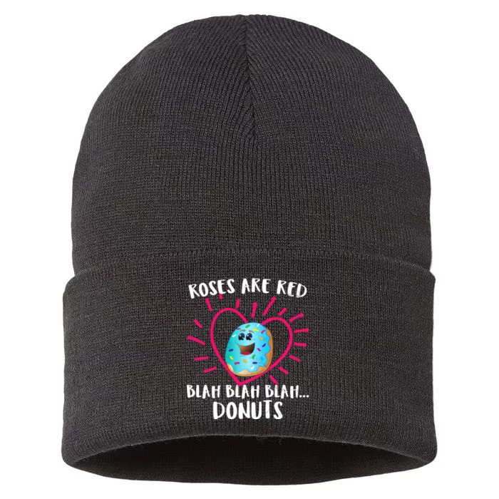 Funny Valentines Day Donuts Roses Are Red Sustainable Knit Beanie