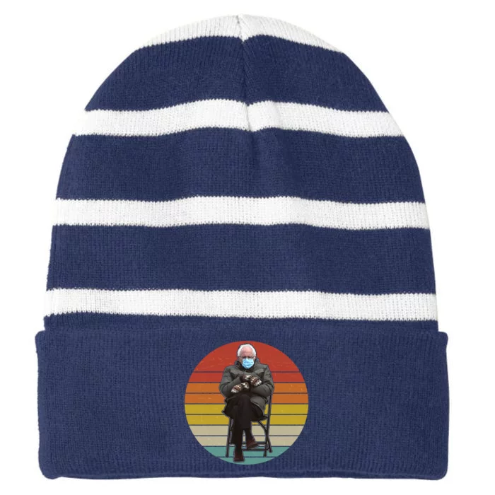 Funny Vintage Bernie Sanders Mitten Meme Striped Beanie with Solid Band