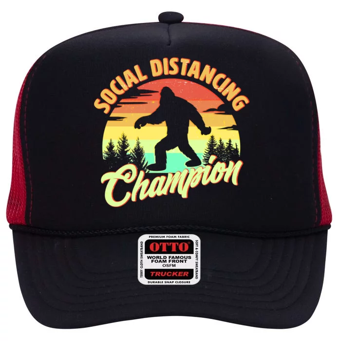 Funny Vintage Bigfoot Social Distancing Champion High Crown Mesh Trucker Hat