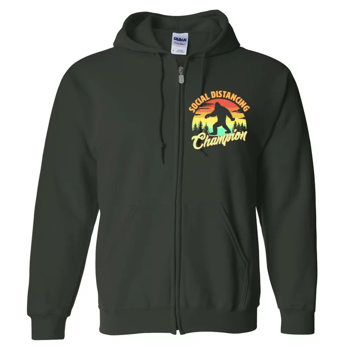 Funny Vintage Bigfoot Social Distancing Champion Full Zip Hoodie