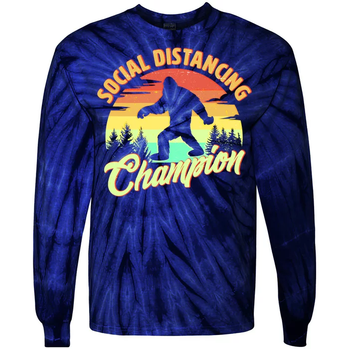 Funny Vintage Bigfoot Social Distancing Champion Tie-Dye Long Sleeve Shirt