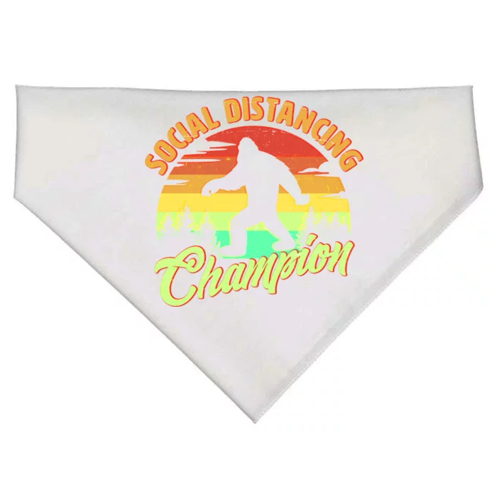 Funny Vintage Bigfoot Social Distancing Champion USA-Made Doggie Bandana