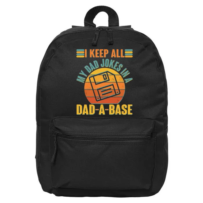 Funny Vintage I Keep All My Dad Jokes In A Dad-A-Base 16 in Basic Backpack