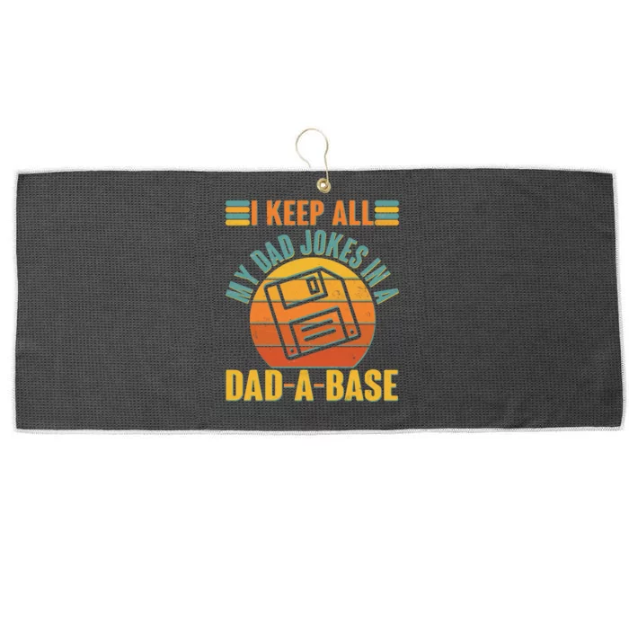 Funny Vintage I Keep All My Dad Jokes In A Dad-A-Base Large Microfiber Waffle Golf Towel