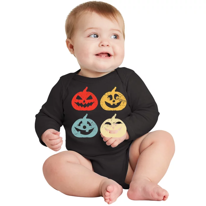 Funny Vintage Jack O Lanterns Pumkin Baby Long Sleeve Bodysuit