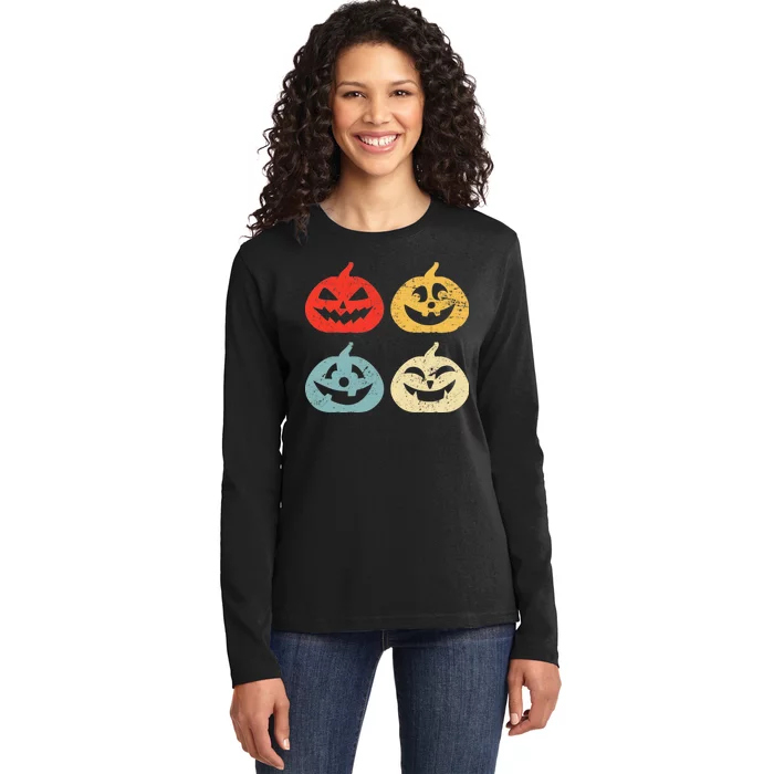 Funny Vintage Jack O Lanterns Pumkin Ladies Long Sleeve Shirt