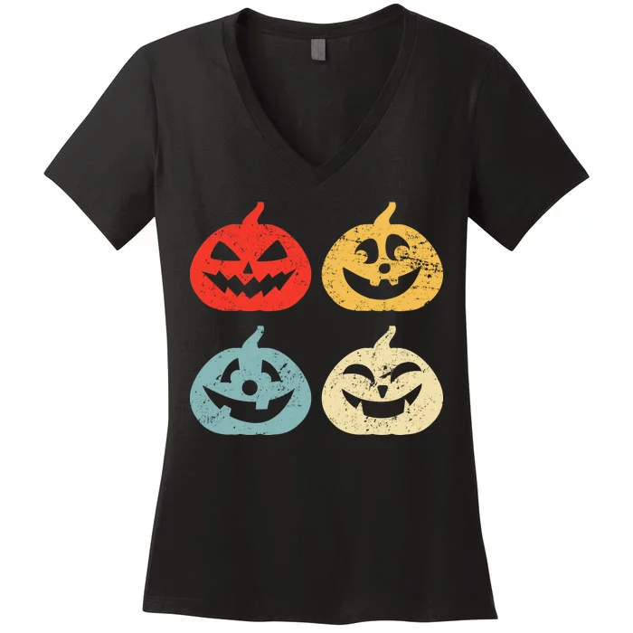 Funny Vintage Jack O Lanterns Pumkin Women's V-Neck T-Shirt