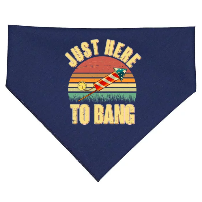 Funny Vintage Just Here To Bang July 4th USA-Made Doggie Bandana