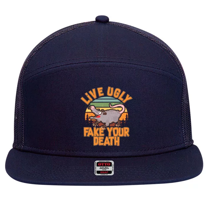 Funny Vintage Live Ugly Fake Your Death 7 Panel Mesh Trucker Snapback Hat