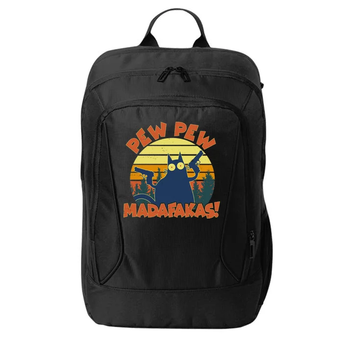 Funny Vintage Pew Pew Madafakas Gun Cat City Backpack