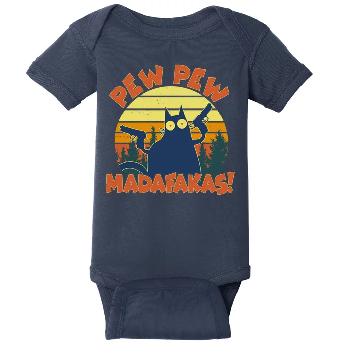 Funny Vintage Pew Pew Madafakas Gun Cat Baby Bodysuit