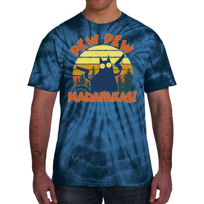 Funny Vintage Pew Pew Madafakas Gun Cat Tie-Dye T-Shirt