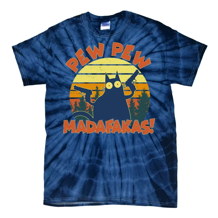 Funny Vintage Pew Pew Madafakas Gun Cat Tie-Dye T-Shirt