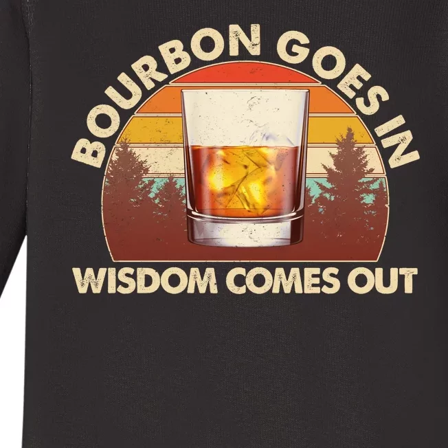 Funny Vintage Retro Bourbon Goes In Wisdom Comes Out Baby Long Sleeve Bodysuit