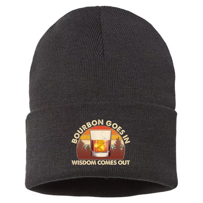 Funny Vintage Retro Bourbon Goes In Wisdom Comes Out Sustainable Knit Beanie