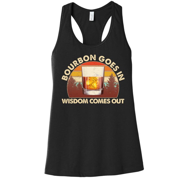 Funny Vintage Retro Bourbon Goes In Wisdom Comes Out Women's Racerback Tank