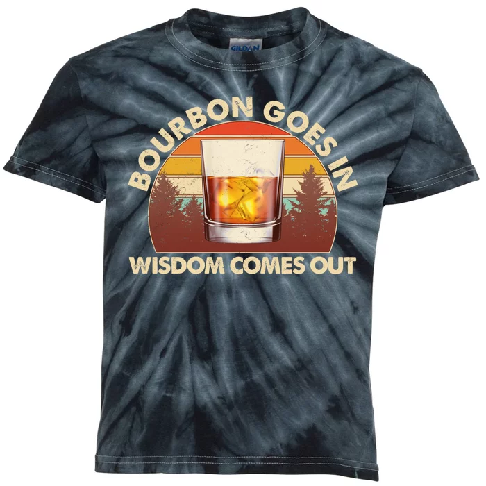 Funny Vintage Retro Bourbon Goes In Wisdom Comes Out Kids Tie-Dye T-Shirt