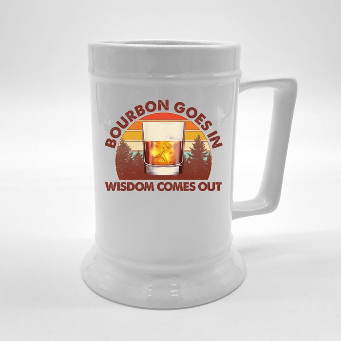 Funny Vintage Retro Bourbon Goes In Wisdom Comes Out Front & Back Beer Stein