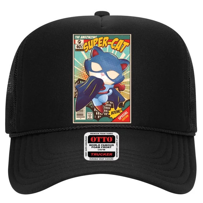 Funny Vintage The Ameowzing Super-Cat Comic Cover High Crown Mesh Trucker Hat