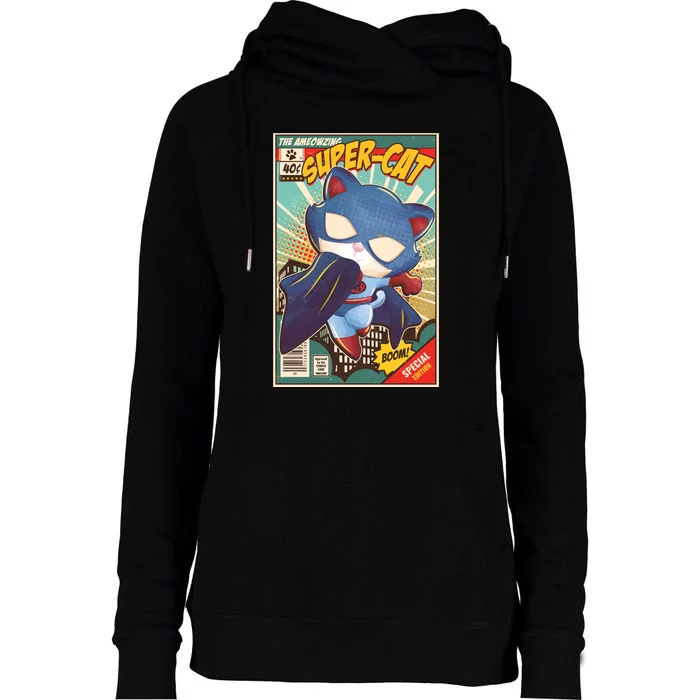 Funny Vintage The Ameowzing Super-Cat Comic Cover Womens Funnel Neck Pullover Hood