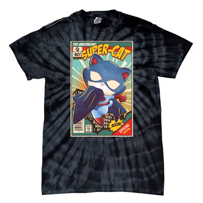 Funny Vintage The Ameowzing Super-Cat Comic Cover Tie-Dye T-Shirt