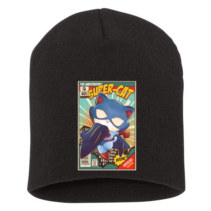 Funny Vintage The Ameowzing Super-Cat Comic Cover Short Acrylic Beanie