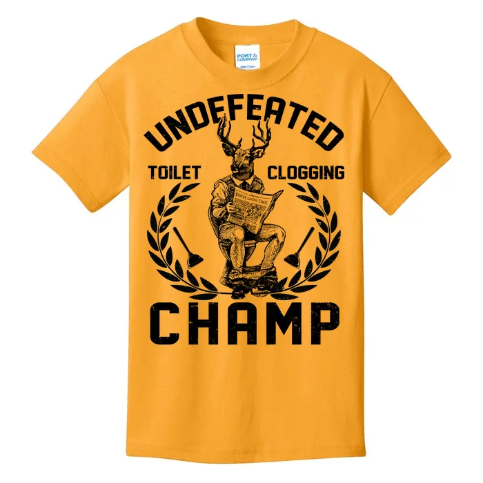 Funny Vintage Undefeated Toilet Clogging Champ Kids T-Shirt