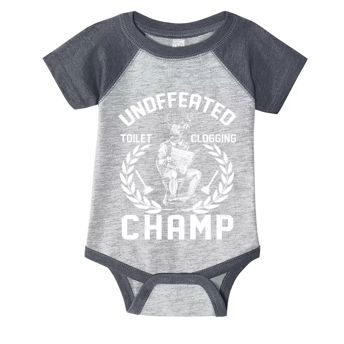 Funny Vintage Undefeated Toilet Clogging Champ Infant Baby Jersey Bodysuit