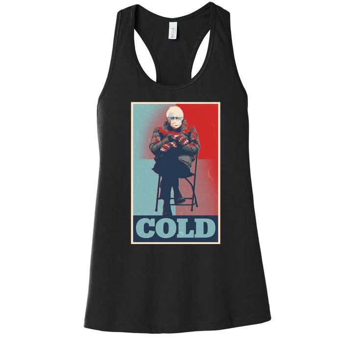 Funny Vintage Vote Cold Poster Bernie Sanders Mitten Meme Women's Racerback Tank