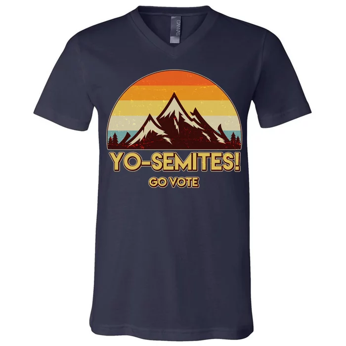 Funny Vintage Yo-Semites Go Vote Anti Trump V-Neck T-Shirt