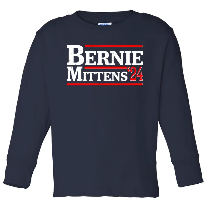 Funny Vote Bernie & Mittens 2024 Logo Toddler Long Sleeve Shirt