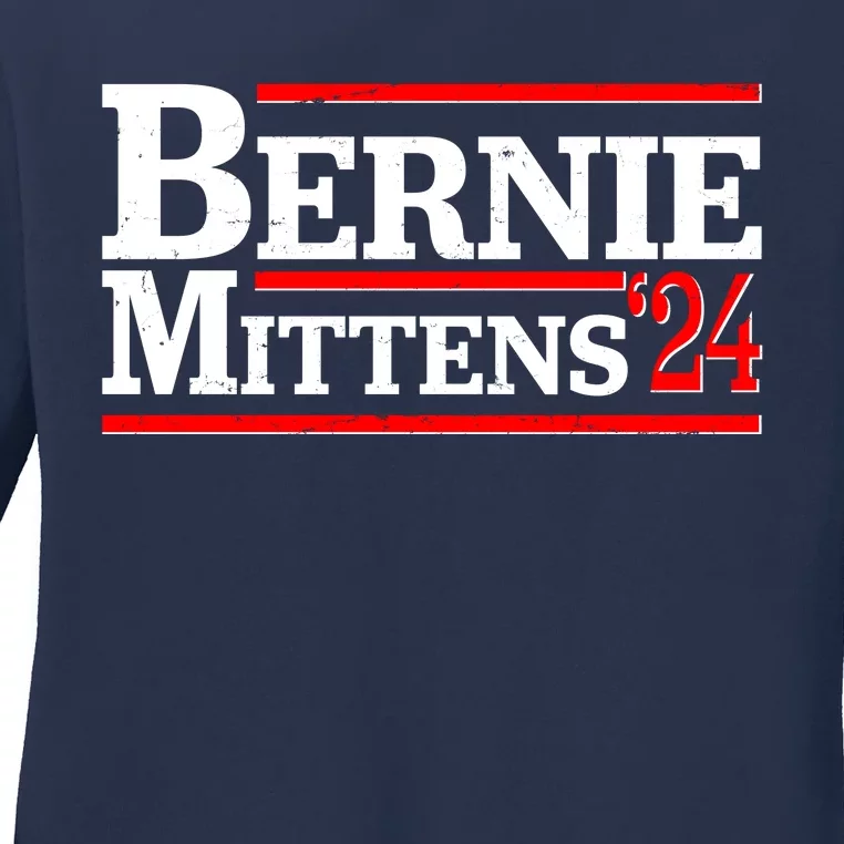 Funny Vote Bernie & Mittens 2024 Logo Ladies Long Sleeve Shirt