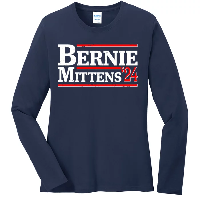 Funny Vote Bernie & Mittens 2024 Logo Ladies Long Sleeve Shirt