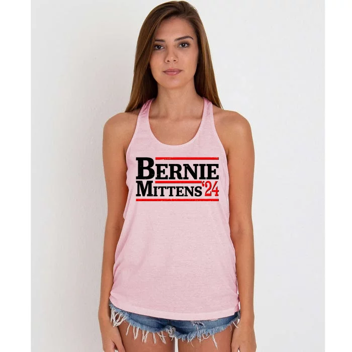 Funny Vote Bernie & Mittens 2024 Logo Women's Knotted Racerback Tank