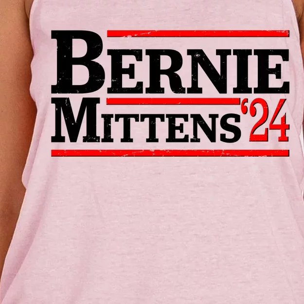 Funny Vote Bernie & Mittens 2024 Logo Women's Knotted Racerback Tank